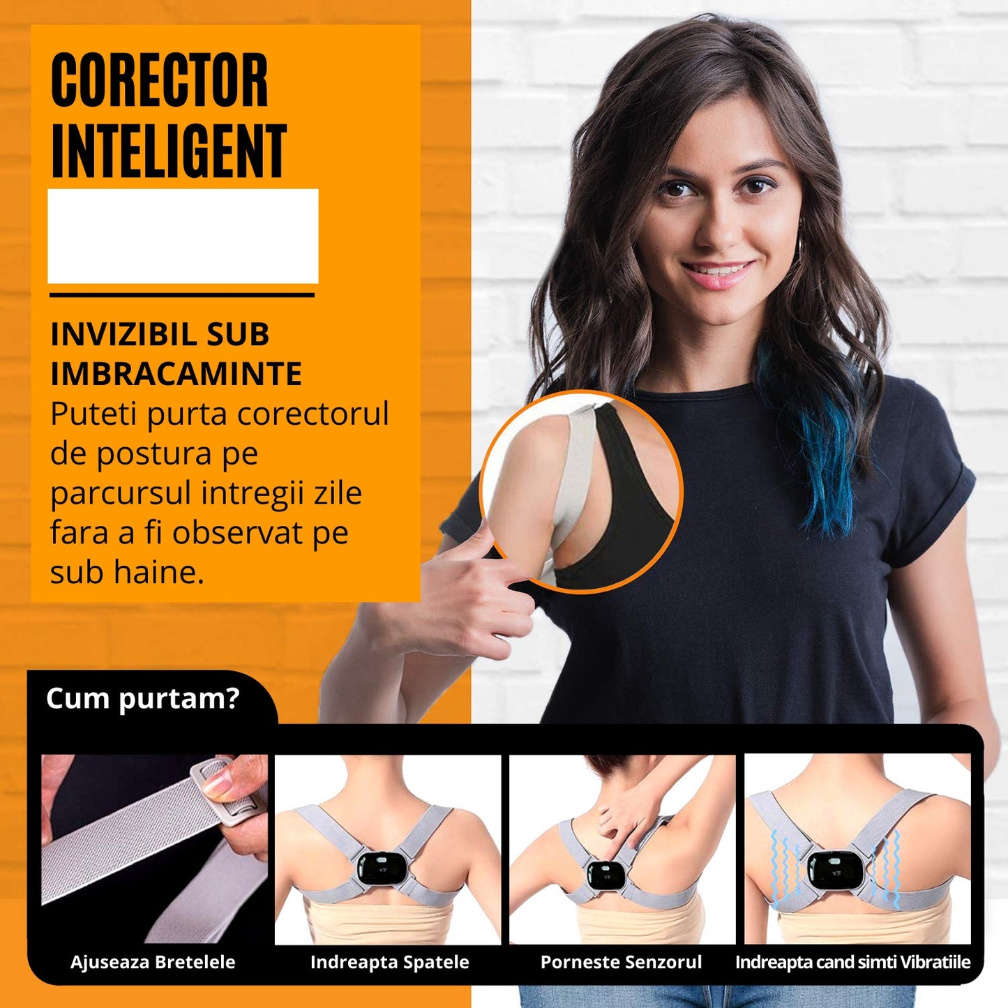 Centura Corectoare Pentru Spate, Cu Afisaj LCD Si Senzor De Vibratie