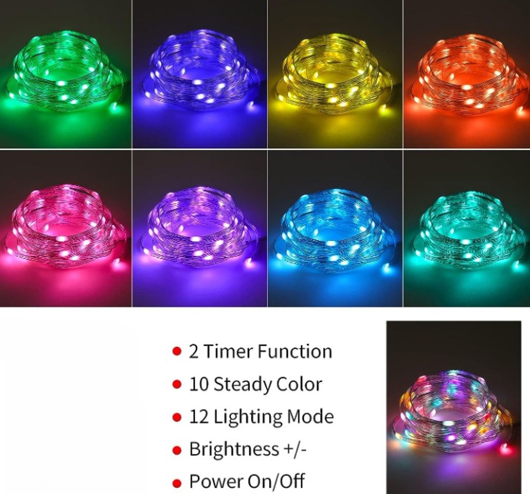 Ghirlanda Luminoasa Cu 100 LED-uri RGB, Control Prin Telecomanda si Aplicatie Smart, 10 m Lungime