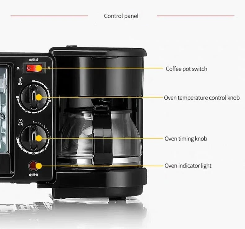 Dispozitiv 3in1 Pentru Micul Dejun, Cuptor, Grill si Filtru Cafea, Putere 1250W, Capacitate 9 Litri