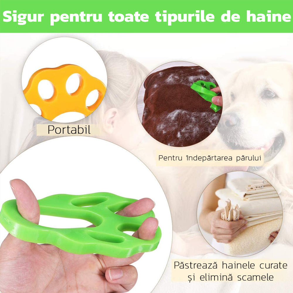 Set De 4 Accesorii Pentru Curatarea Scamelor Si Indepartarea Parului De Animale, Manusa, 2 Captatoare De Par Pentru Masina De Spalat, Perie Cu Zimti