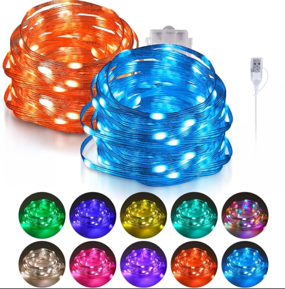 Ghirlanda Luminoasa Cu 100 LED-uri RGB, Control Prin Telecomanda si Aplicatie Smart, 10 m Lungime
