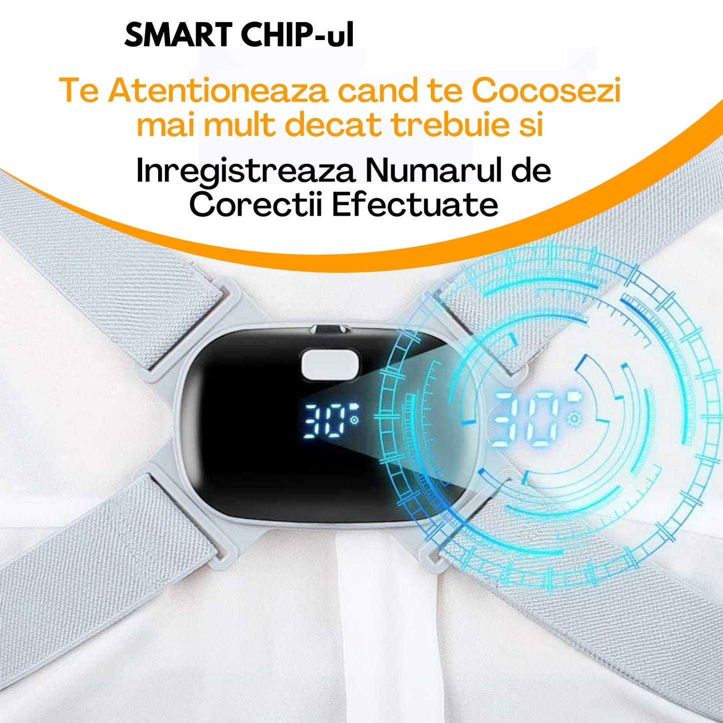 Centura Corectoare Pentru Spate, Cu Afisaj LCD Si Senzor De Vibratie