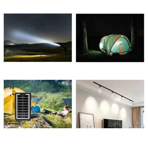 KIT Panou Solar Cu 3 Becuri, Incarcator USB Si Lanterna LP-0061