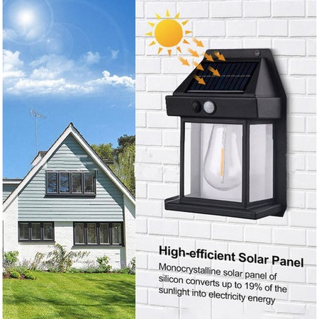 OFERTA 1 + 1 GRATIS: Lampa Solara Retro Cu Bec si 3 Moduri De Iluminare si Senzor De Miscare