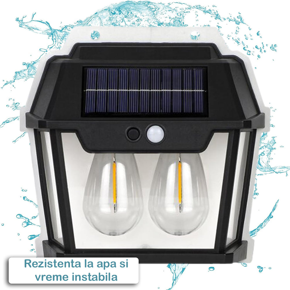 Lampa Solara De Perete Cu 2 Becuri LED, Cu Senzor de Miscare si Lumina, 3 Moduri de Iluminare, Rezistenta la Apa