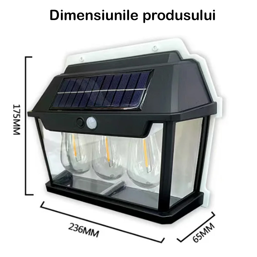 Lampa Solara De Perete Cu 3 Becuri LED, Cu Senzor de Miscare si Lumina, 3 Moduri de Iluminare, Rezistenta la Apa