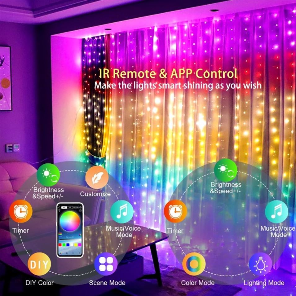 Ghirlanda Luminoasa Cu 100 LED-uri RGB, Control Prin Telecomanda si Aplicatie Smart, 10 m Lungime