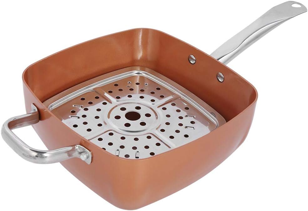 Tigaie Antiaderenta Multifunctionala, 5 Piese, Functie de Friteuza, Gatire La Aburi, 24 Cm + Capac