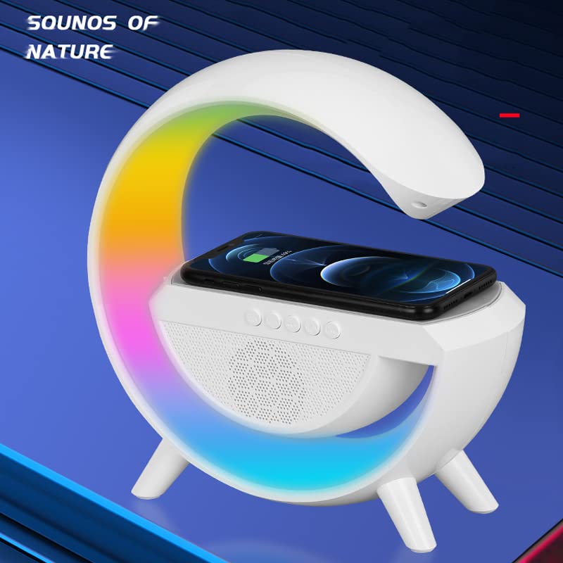 Statie 3 in 1 cu Lumina Ambientala RGB, Boxa Bluetooth si Incarcare Wireless Pentru Telefon, Alb