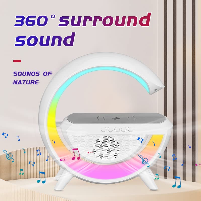Statie 3 in 1 cu Lumina Ambientala RGB, Boxa Bluetooth si Incarcare Wireless Pentru Telefon, Alb