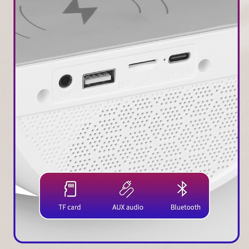 Statie 3 in 1 cu Lumina Ambientala RGB, Boxa Bluetooth si Incarcare Wireless Pentru Telefon, Alb