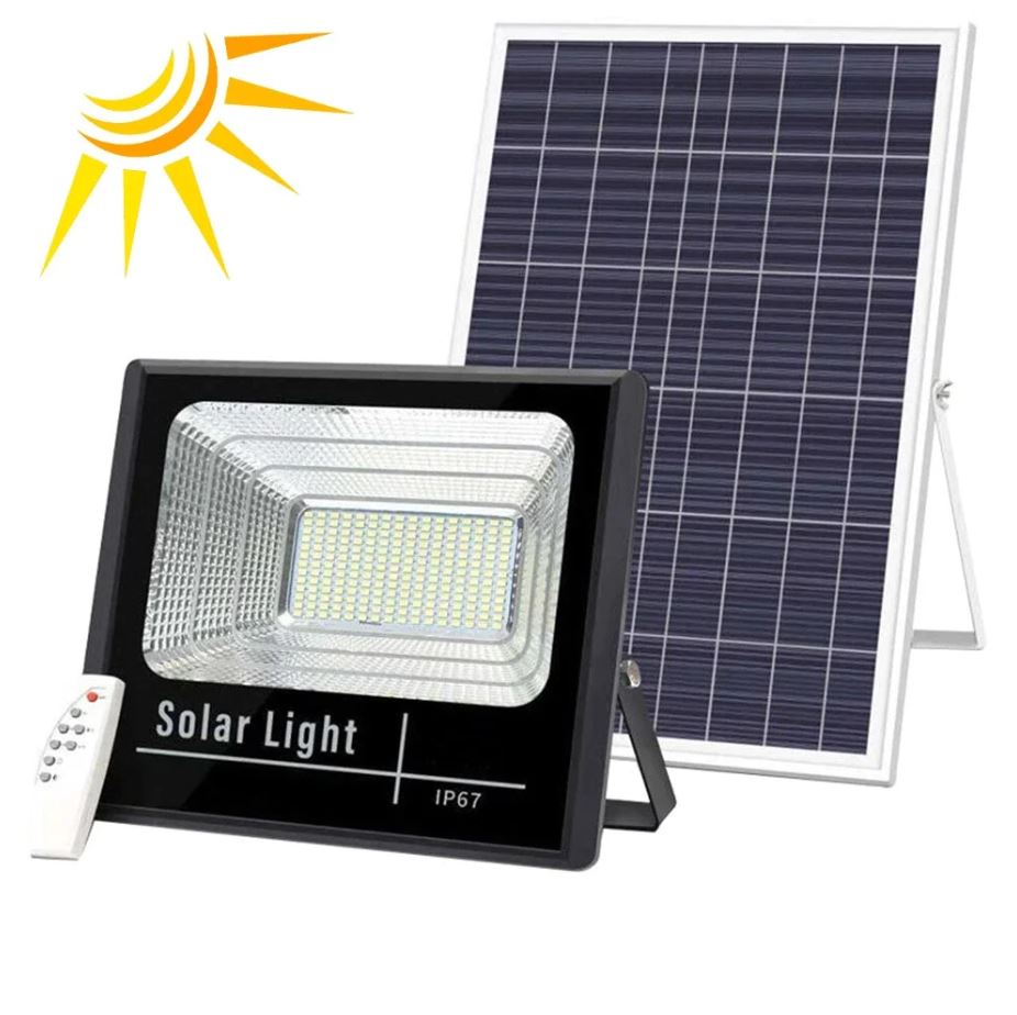 1+1 GRATIS: Proiector LED Cu Panou Solar VELORA , 50W, Control Prin Telecomanda, Senzor Crepuscular + Accesorii+Lampa Solara 100x Led CADOU