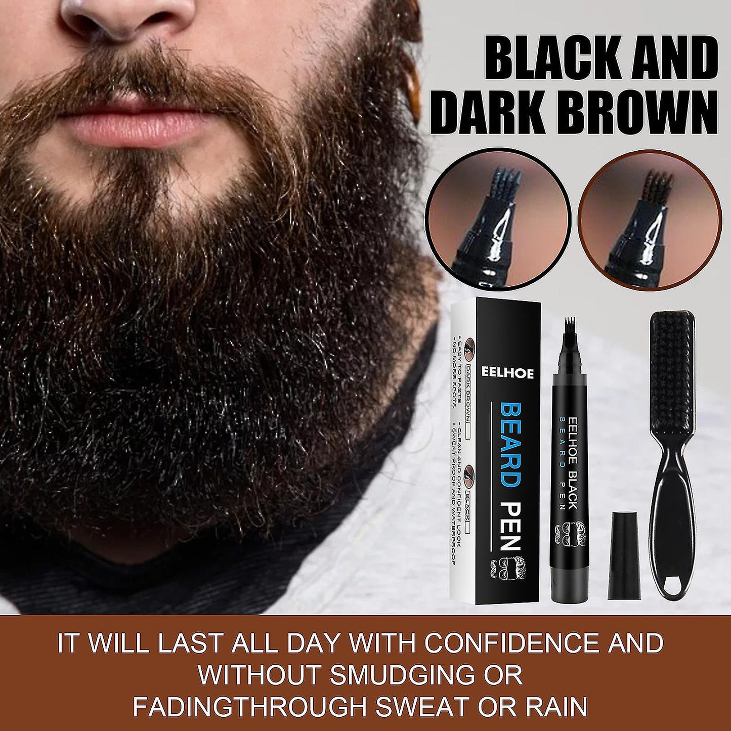 Creion De Barba Pentru Barbati, Rezistent La Apa Si Transpiratie, Culoare Negru, Pieptene Barba Inclus