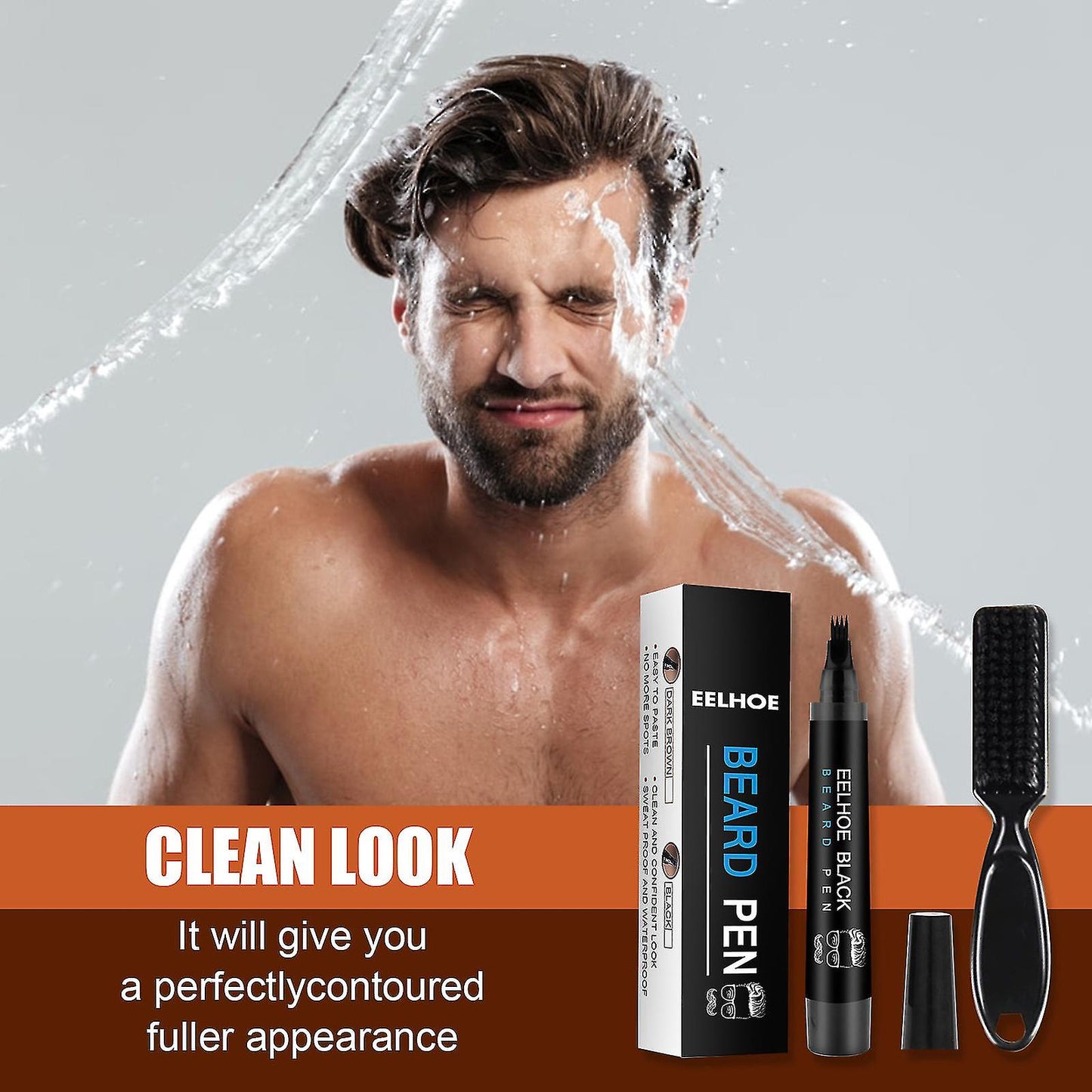 Creion De Barba Pentru Barbati, Rezistent La Apa Si Transpiratie, Culoare Negru, Pieptene Barba Inclus