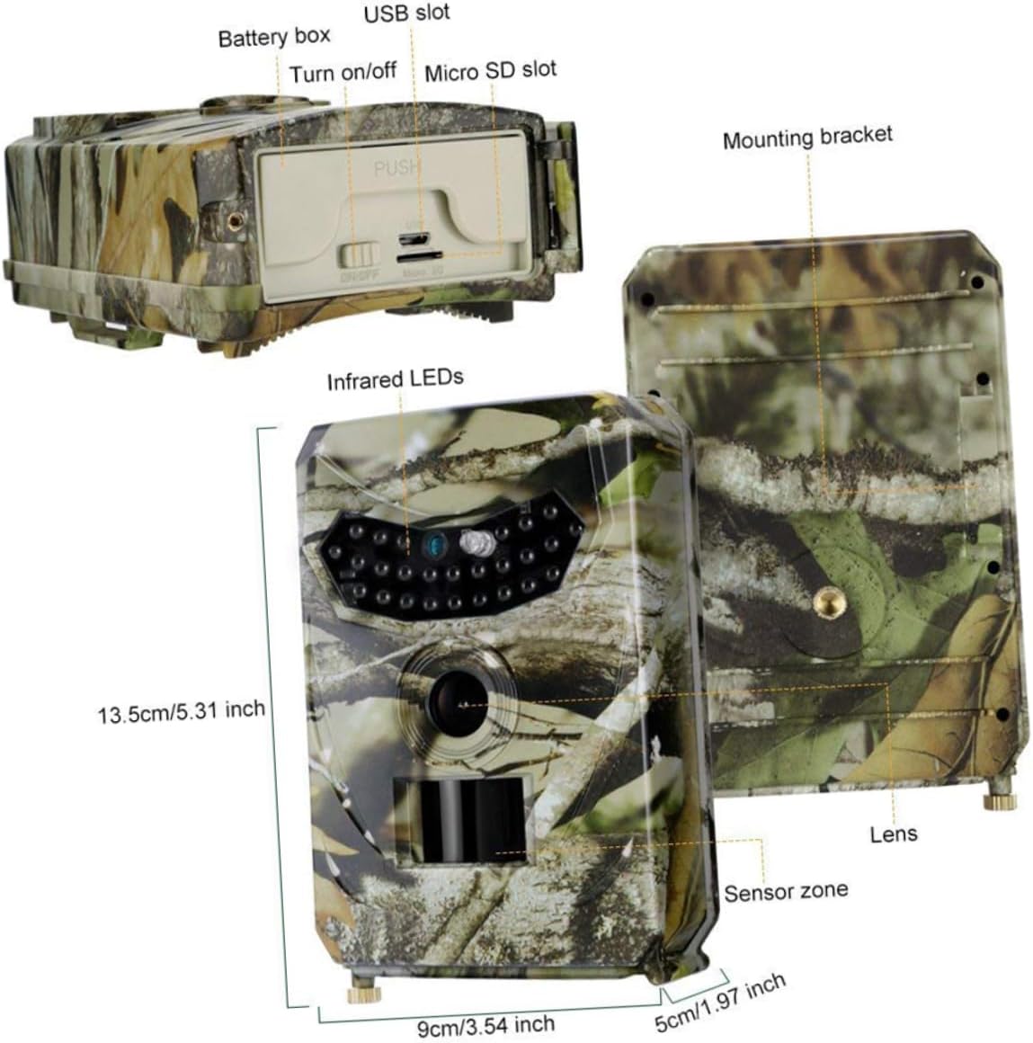 Camera De Supraveghere Nocturna, Model Camuflaj, Rezistenta La Apa, Senzor de Miscare + Stick de Memorie CADOU