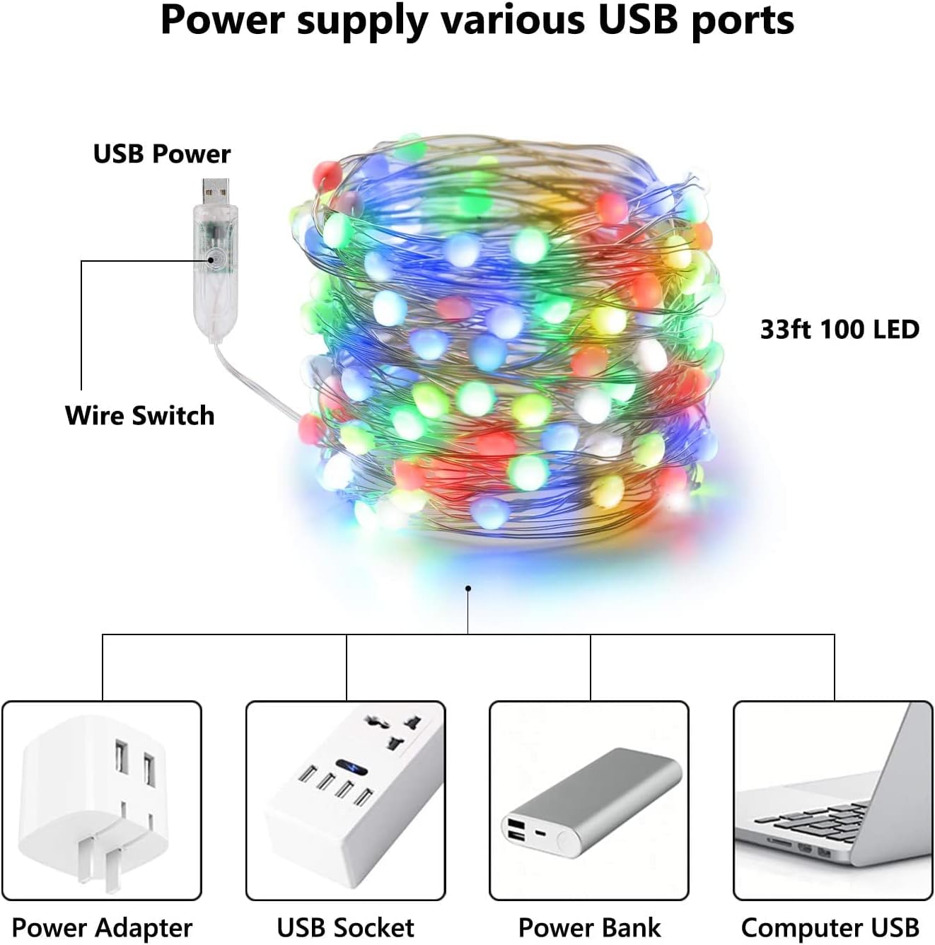 Ghirlanda Luminoasa Cu 100 LED-uri RGB, Control Prin Telecomanda si Aplicatie Smart, 10 m Lungime
