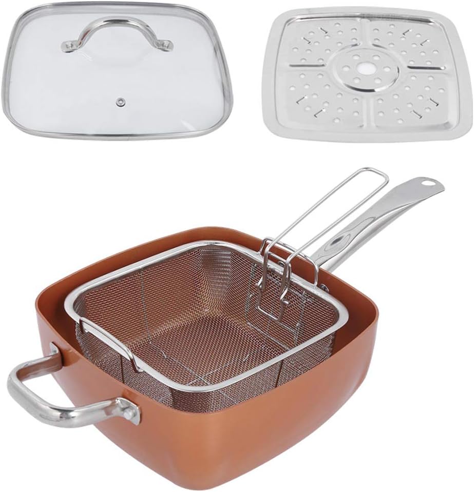 Tigaie Antiaderenta Multifunctionala, 5 Piese, Functie de Friteuza, Gatire La Aburi, 24 Cm + Capac