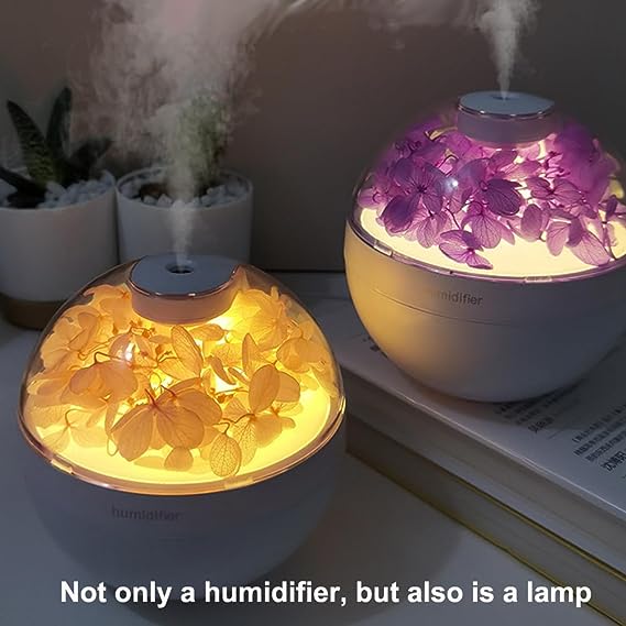Difuzor De Aromaterapie cu Flori Artificiale, Iluminare Alb Cald, Alb/Roz + 12 Uleiuri Esentiale CADOU