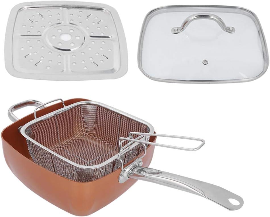 Tigaie Antiaderenta Multifunctionala, 5 Piese, Functie de Friteuza, Gatire La Aburi, 24 Cm + Capac