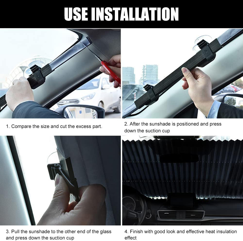 Parasolar Auto Tip Acordeon, Universal, Retractabil, Cu Fixare Prin Ventuze, 65 cm