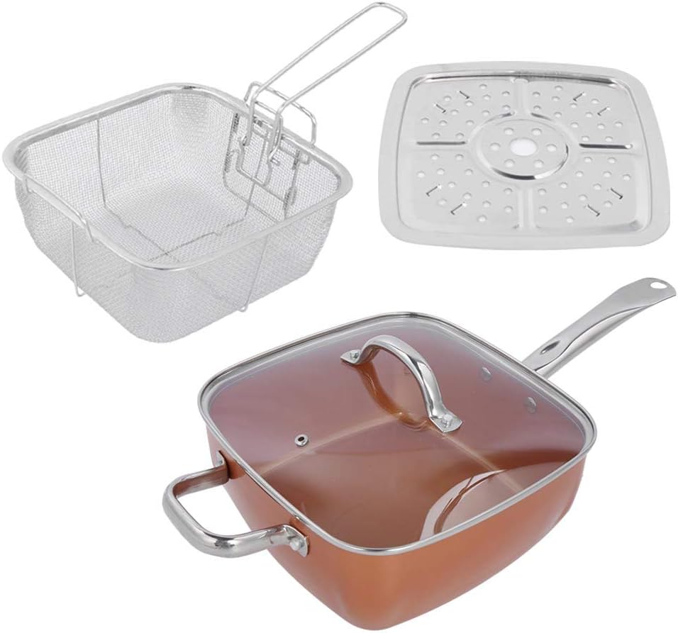 Tigaie Antiaderenta Multifunctionala, 5 Piese, Functie de Friteuza, Gatire La Aburi, 24 Cm + Capac