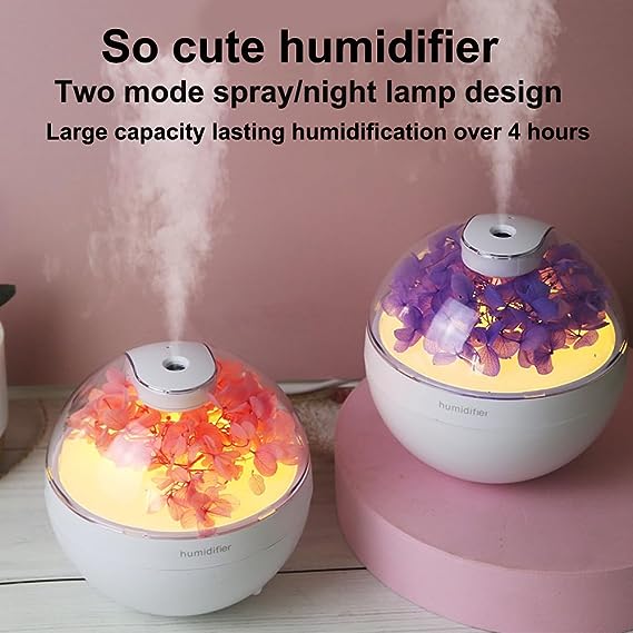 Difuzor De Aromaterapie cu Flori Artificiale, Iluminare Alb Cald, Alb/Roz + 12 Uleiuri Esentiale CADOU