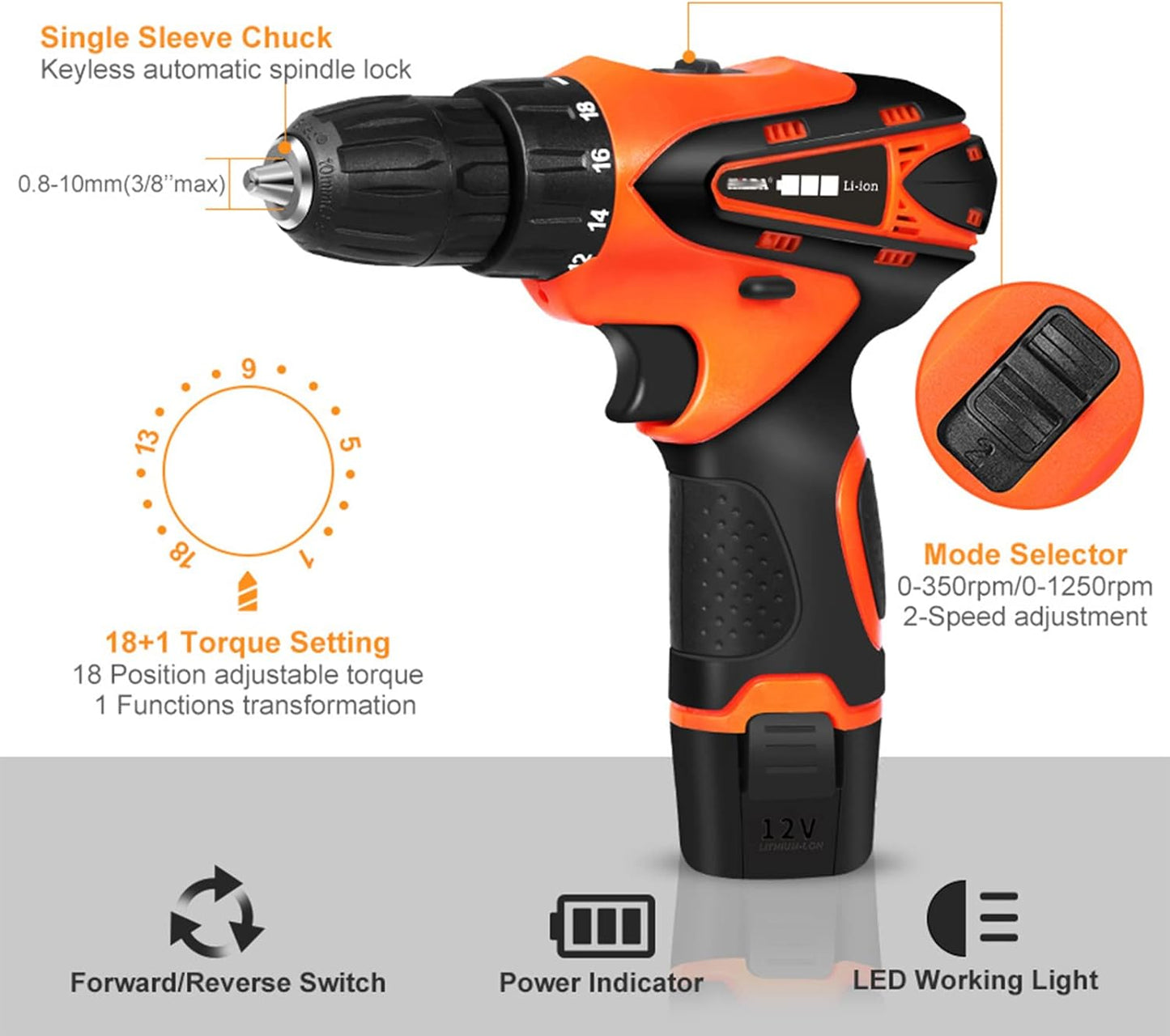Bormasina Electrica cu 2 Acumulatori, 12V, 25 De Accesorii + Geanta De Transport CADOU