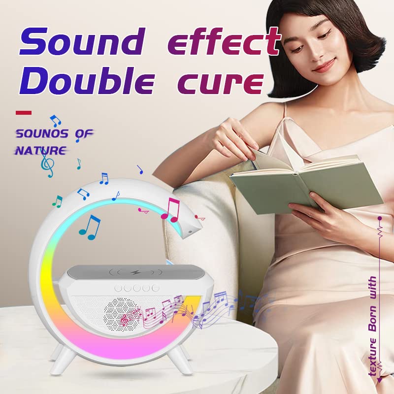 Statie 3 in 1 cu Lumina Ambientala RGB, Boxa Bluetooth si Incarcare Wireless Pentru Telefon, Alb