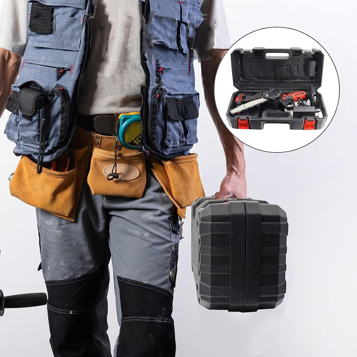 Drujba Electrica Cu Ungere, cu 2 x Acumulatori 24V, 2 x Lama Lunga de 21 cm, 2 x Lant, Geanta Transport CADOU