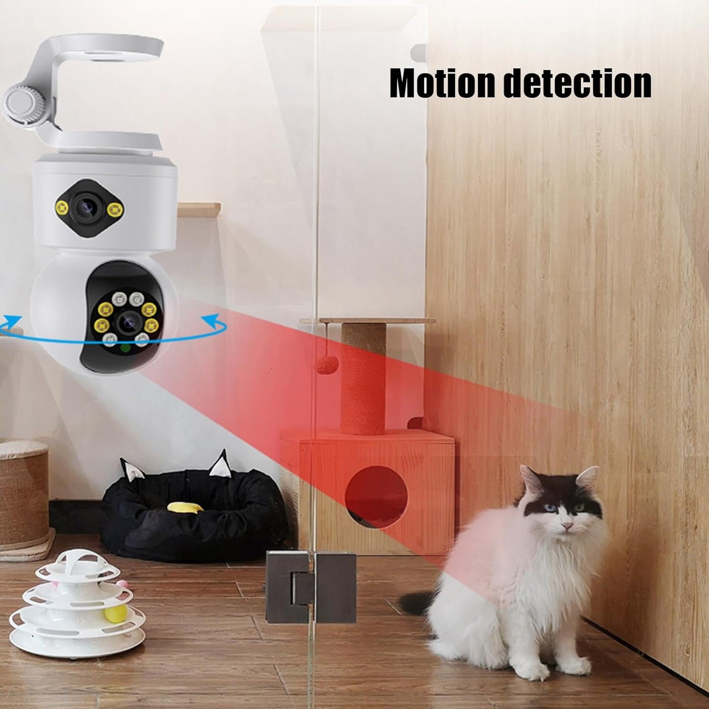 Camera De Supraveghere, Full HD, Conexiune WIFI, 2 Lentile, Senzor de Miscare, Cu Difuzor si Microfon, Rotire 360°