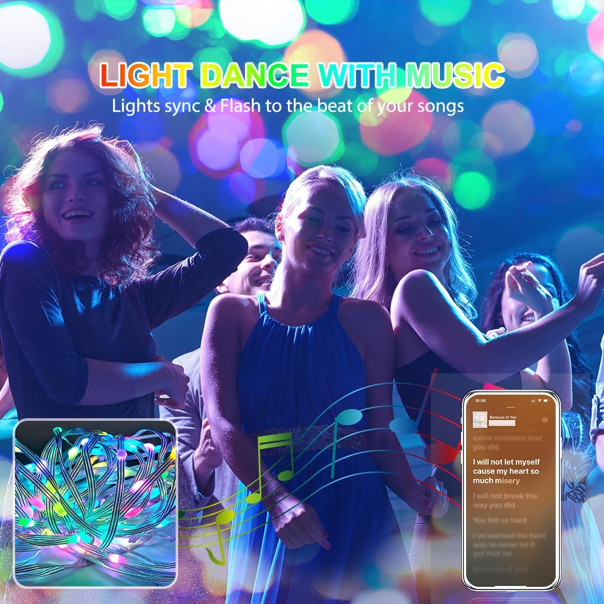 Ghirlanda Luminoasa Cu 100 LED-uri RGB, Control Prin Telecomanda si Aplicatie Smart, 10 m Lungime