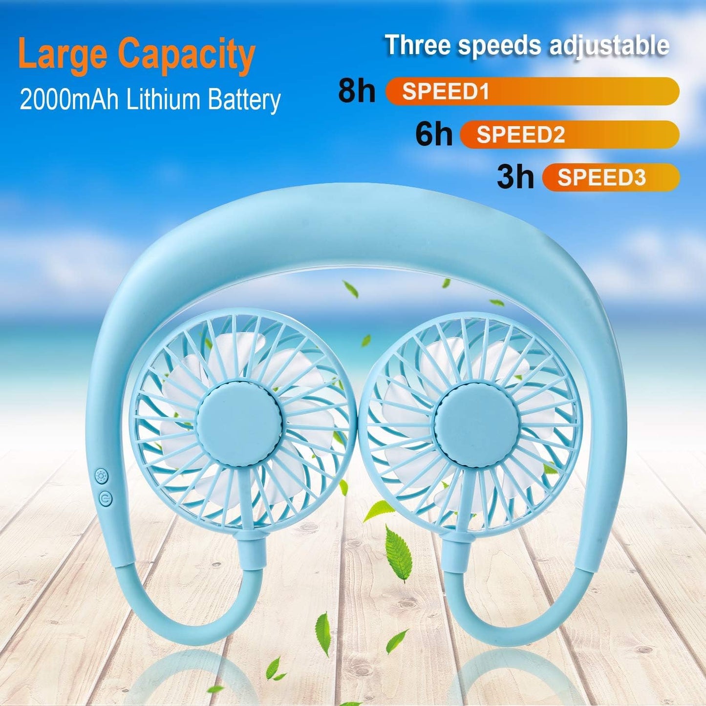 Mini Ventilator Portabil, Cu Alimentare USB, Suport Pentru Gat, 3 Trepte De Putere, Baterie Reincarcabila