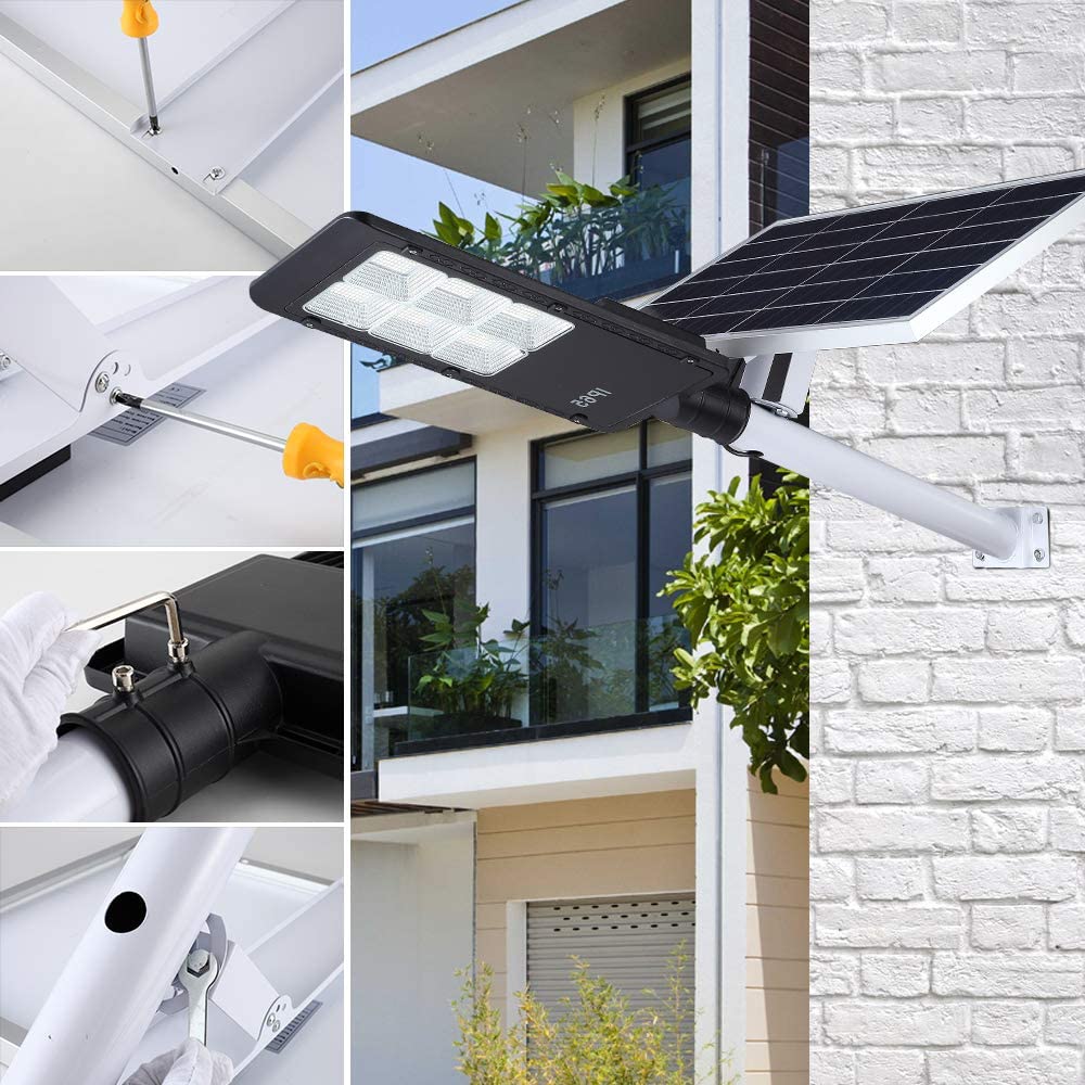Lampa Solara Cu Stalp Metalic, Iluminare Puternica, 300W, Control Din Telecomanda, Rezistent La Intemperii