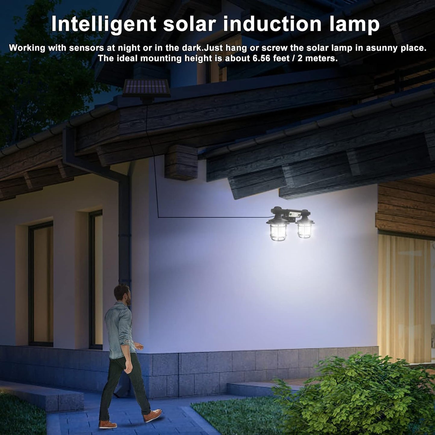 Felinar Dublu Cu Incarcare Solara, Super Luminos, 192 LED-uri COB, Cu Senzor de Miscare si Telecomanda, Impermeabil