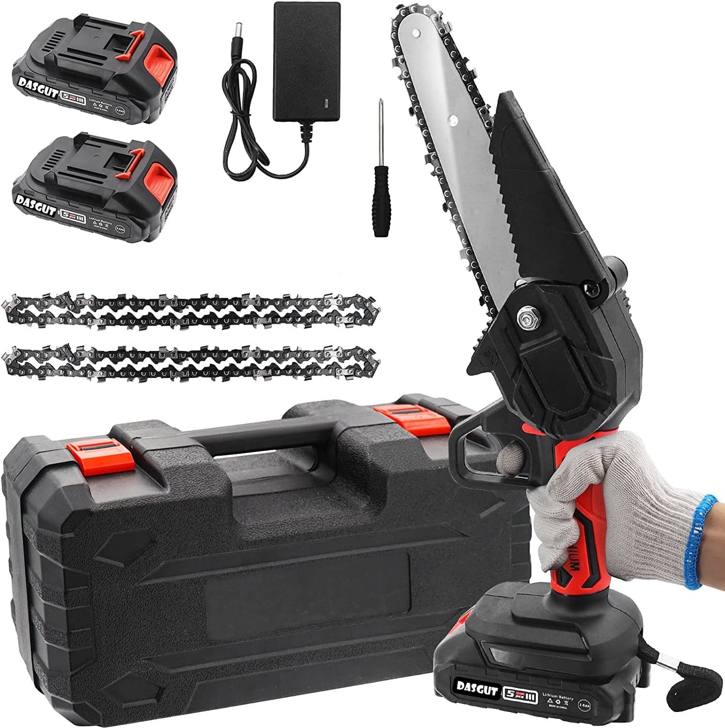 Drujba Electrica Cu Ungere, cu 2 x Acumulatori 24V, 2 x Lama Lunga de 21 cm, 2 x Lant, Geanta Transport CADOU