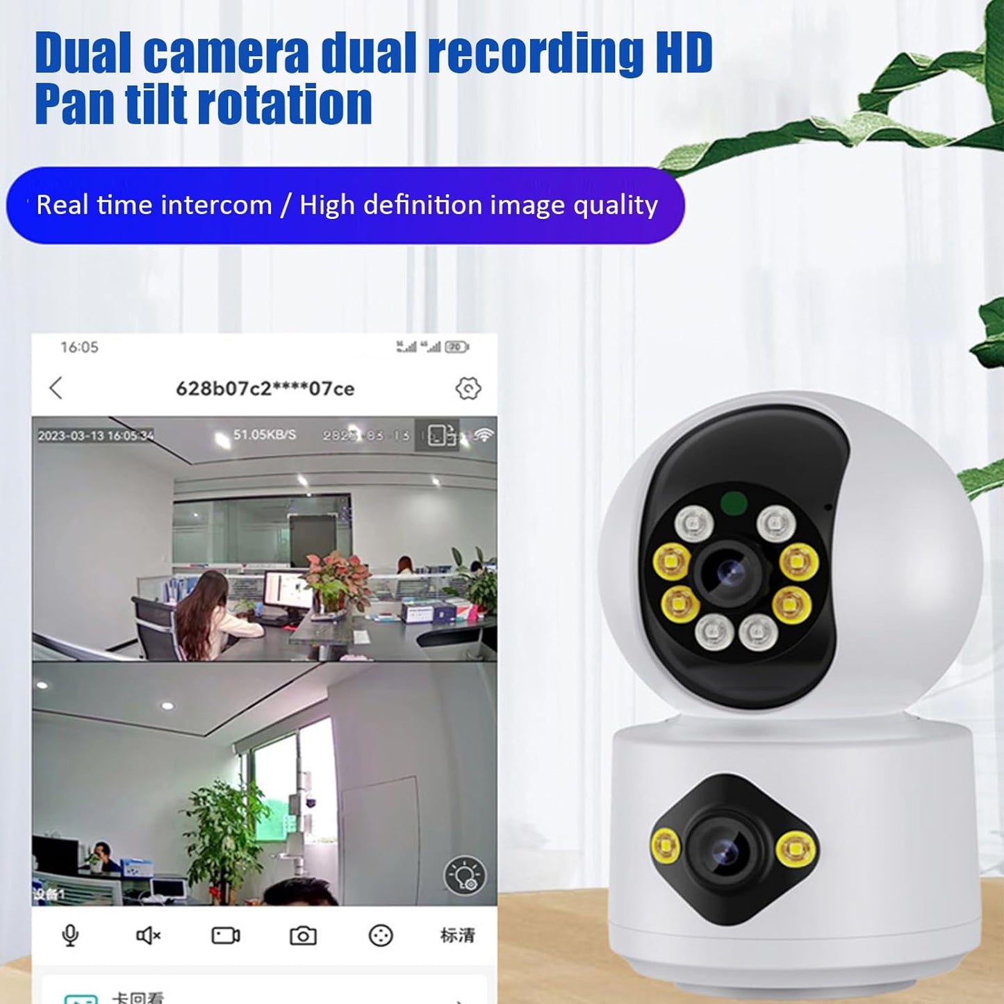 Camera De Supraveghere, Full HD, Conexiune WIFI, 2 Lentile, Senzor de Miscare, Cu Difuzor si Microfon, Rotire 360°