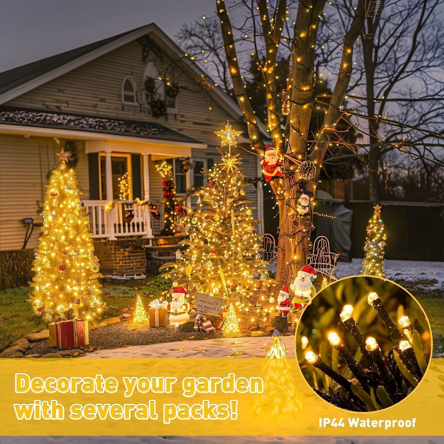 1+1 GRATIS: Instalatie De Craciun, Tip Rola, Cu 500 LED-uri Mari, Interior sau Exterior, Rezistenta La Vreme Rea, 50 m, Alb Cald