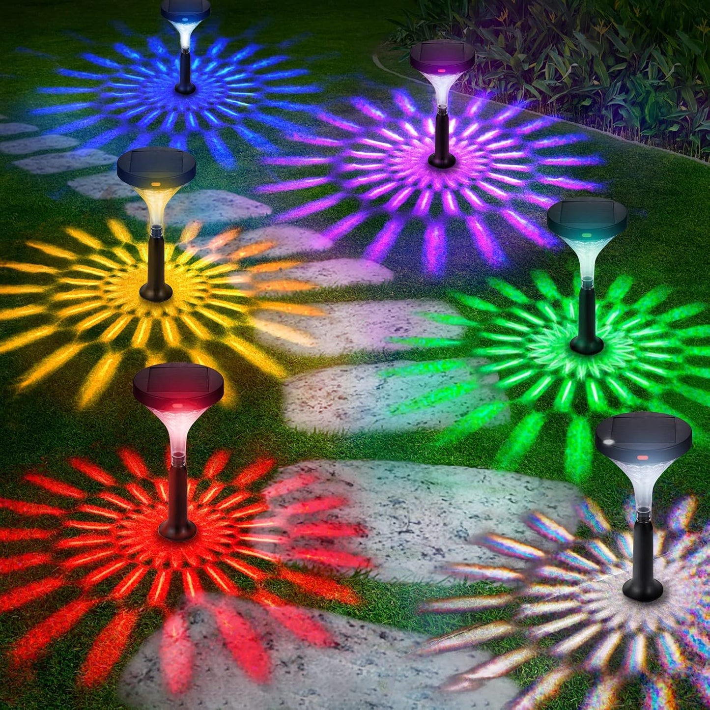 Set 2 Lampi Solare Stralucitoare, Cu Reflexii Puternice, Pentru Exterior, Rezistente La Apa, Alb Cald si Multicolor