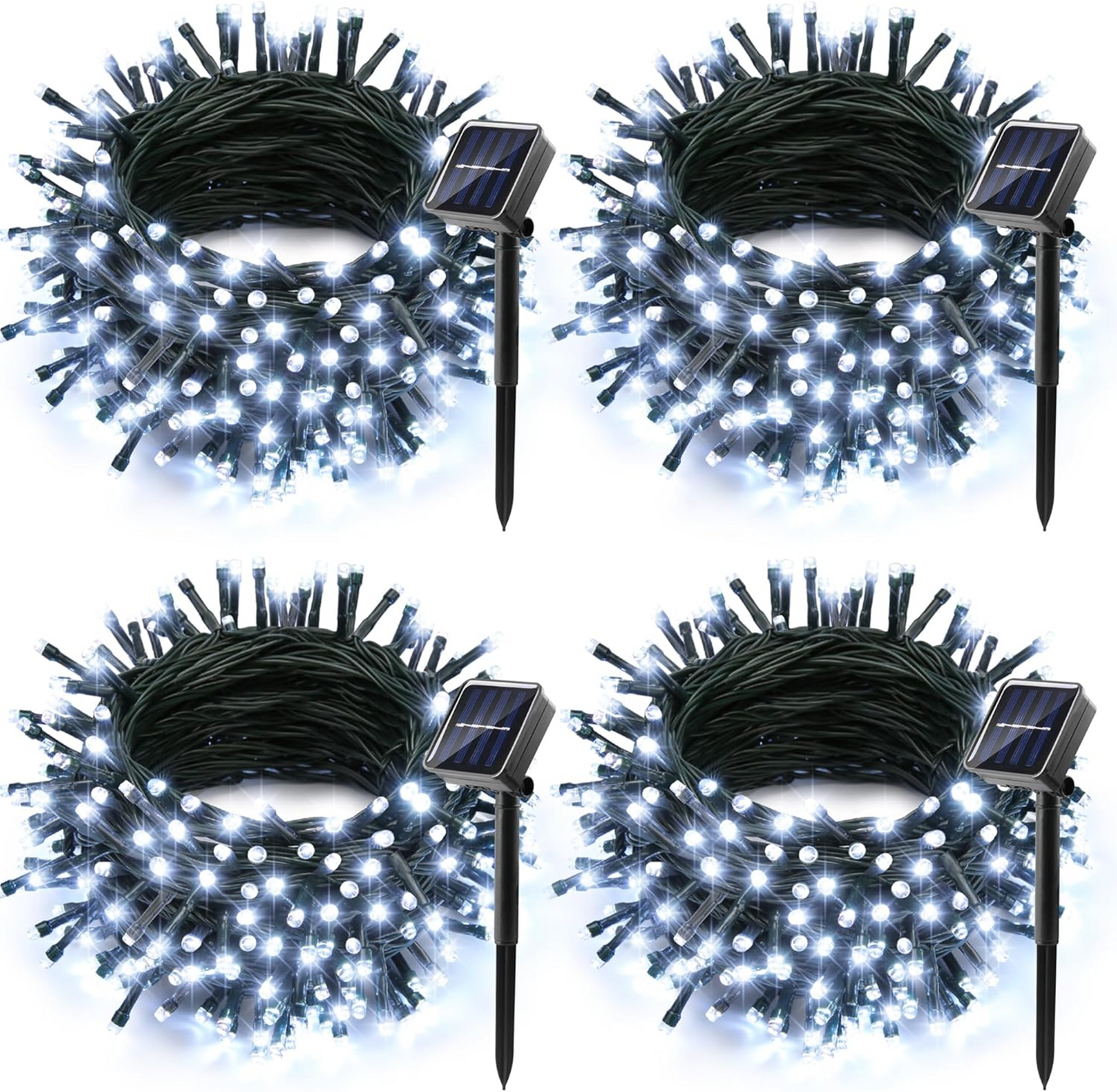 OFERTA 2+2 GRATIS: Instalatie De Craciun, Cu Incarcare Solara, 100 LED-uri Mari, Rezistenta La Intemperii, Alb Rece, 10 m