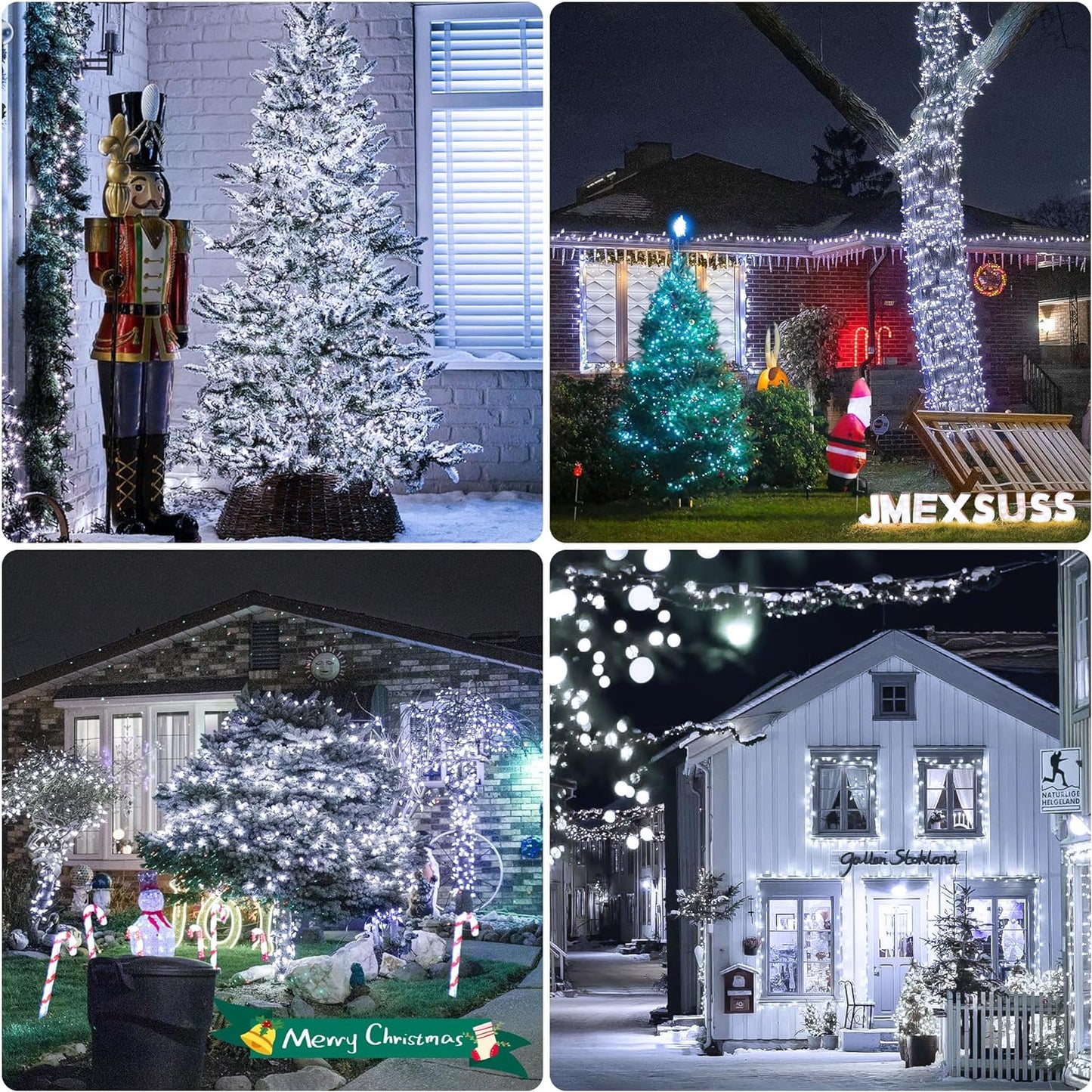 OFERTA 2+2 GRATIS: Instalatie De Craciun, Cu Incarcare Solara, 100 LED-uri Mari, Rezistenta La Intemperii, Alb Rece, 10 m