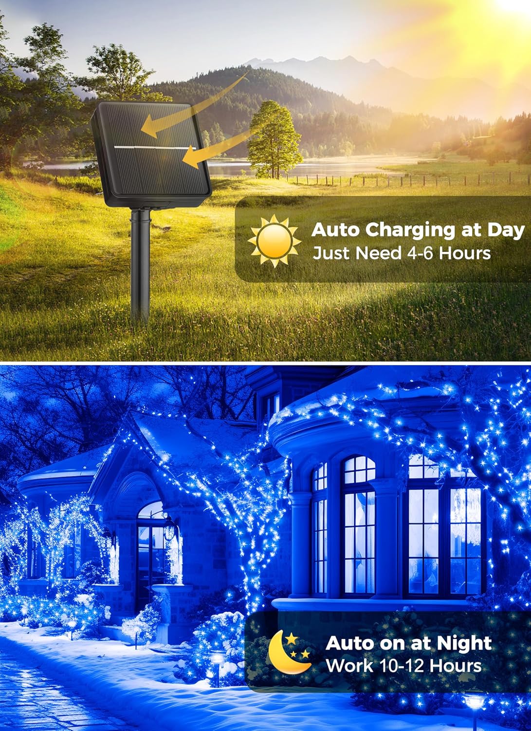 Instalatie De Craciun, Cu Incarcare Solara, Pentru Exterior, 8 Jocuri de Lumini, LED-uri Mari, Rezistenta la Intemperii