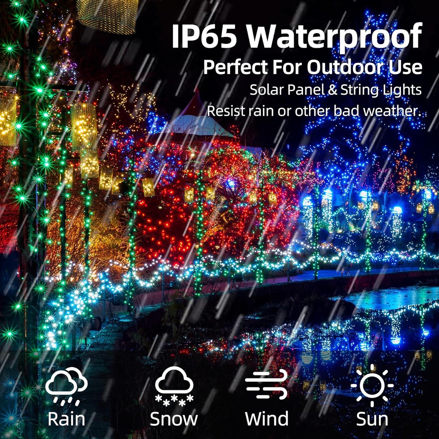 1+1 GRATIS; Instalatie De Craciun, Cu Incarcare Solara, 200 LED-uri Mari, Rezistenta La Intemperii, Multicolor, 20 m