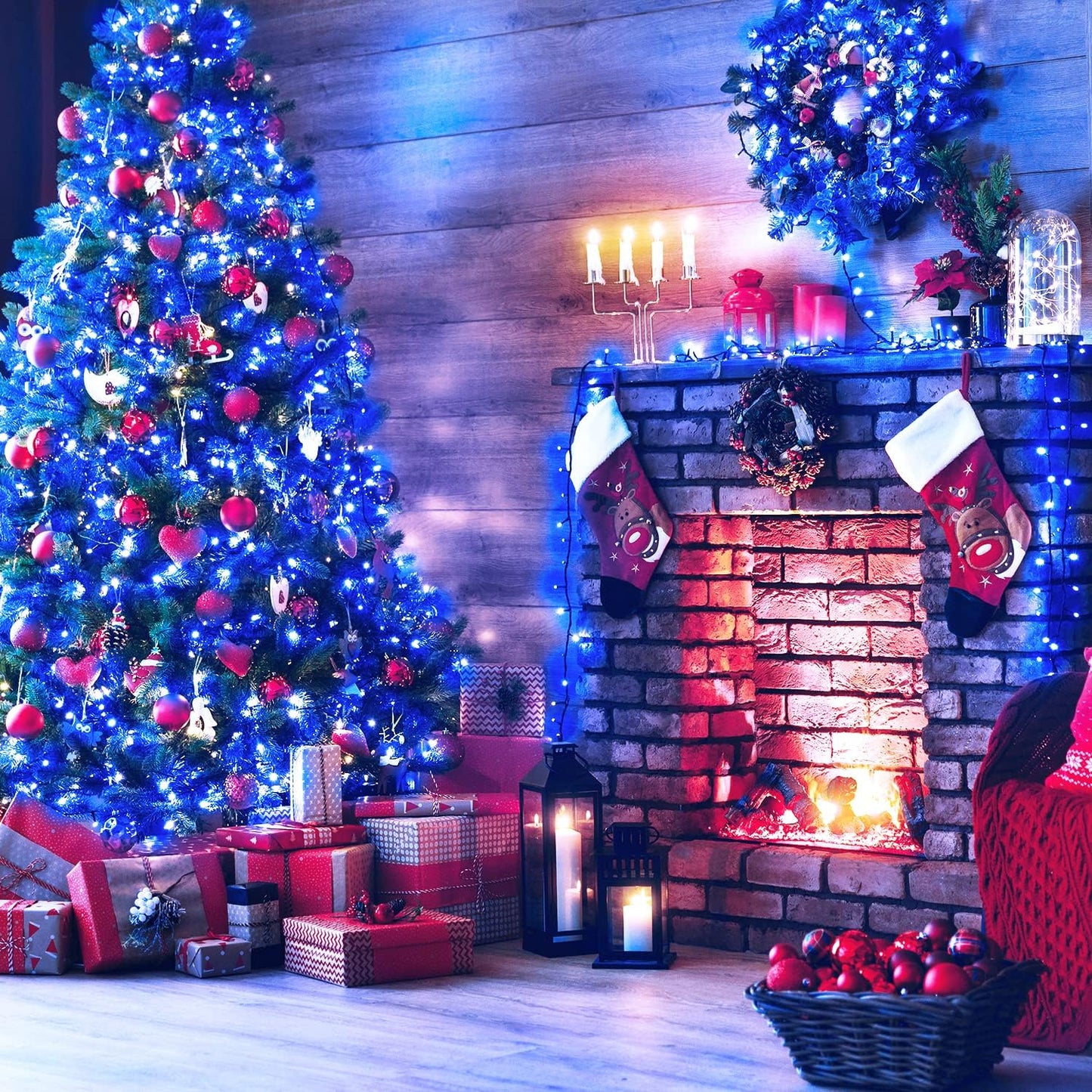 1+1 GRATIS: Instalatie De Craciun, Tip Rola, Cu 1000 LED-uri Mari, Interior sau Exterior, Rezistenta La Vreme Rea, 100 m, Albastru Regal
