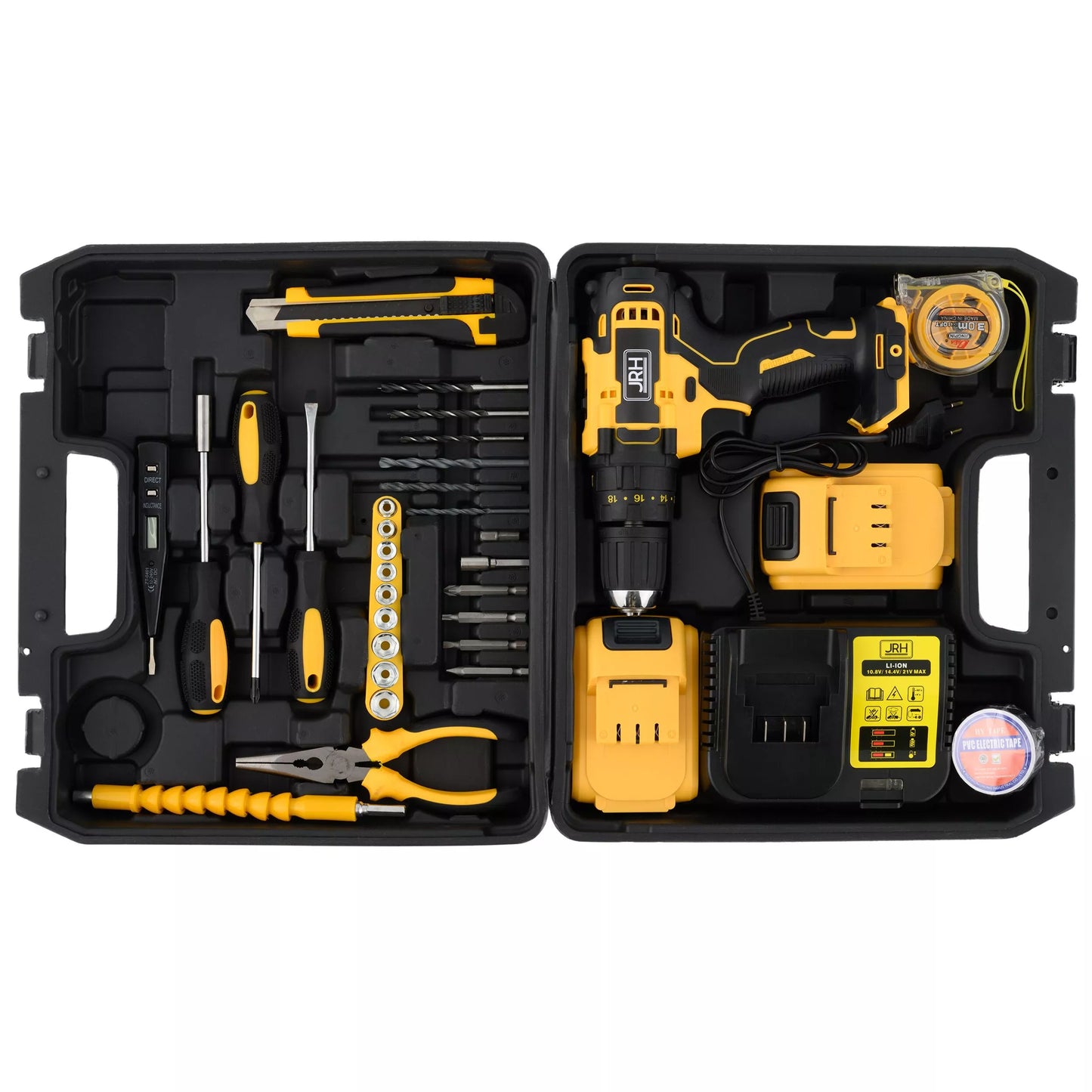 Trusa Bormasina Cu 2 Acumulatori De 20V, Incarcator Pentru Acumulatori, 23 De Accesorii, Geanta De Transport Din Plastic