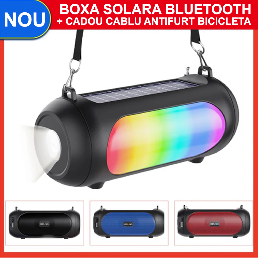 Boxa Conexiune Bluetooth, Radio FM, Cu Lanterna si Lumini RGB, Suport Card si USB + Cablu Antifurt Bicicleta CADOU
