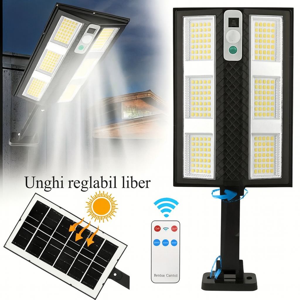 1+1 GRATIS Lampa Solara Puterinca LED 210 Cu Senzor De Miscare Si Telecomanda Iluminare Puternica, Fara Facturi La Curent
