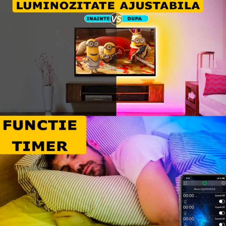 1+1 GRATIS: Banda Led Smart RGB - Cu Telecomanda + Control Din Telefon