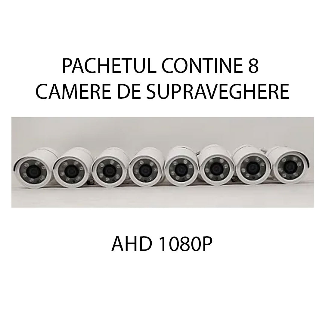 Sistem Supraveghere 8 Camere HD, Senzor Miscare, Conexiune PC/Telefon, Interior/Exterior + Hard Disk 500 GB CADOU