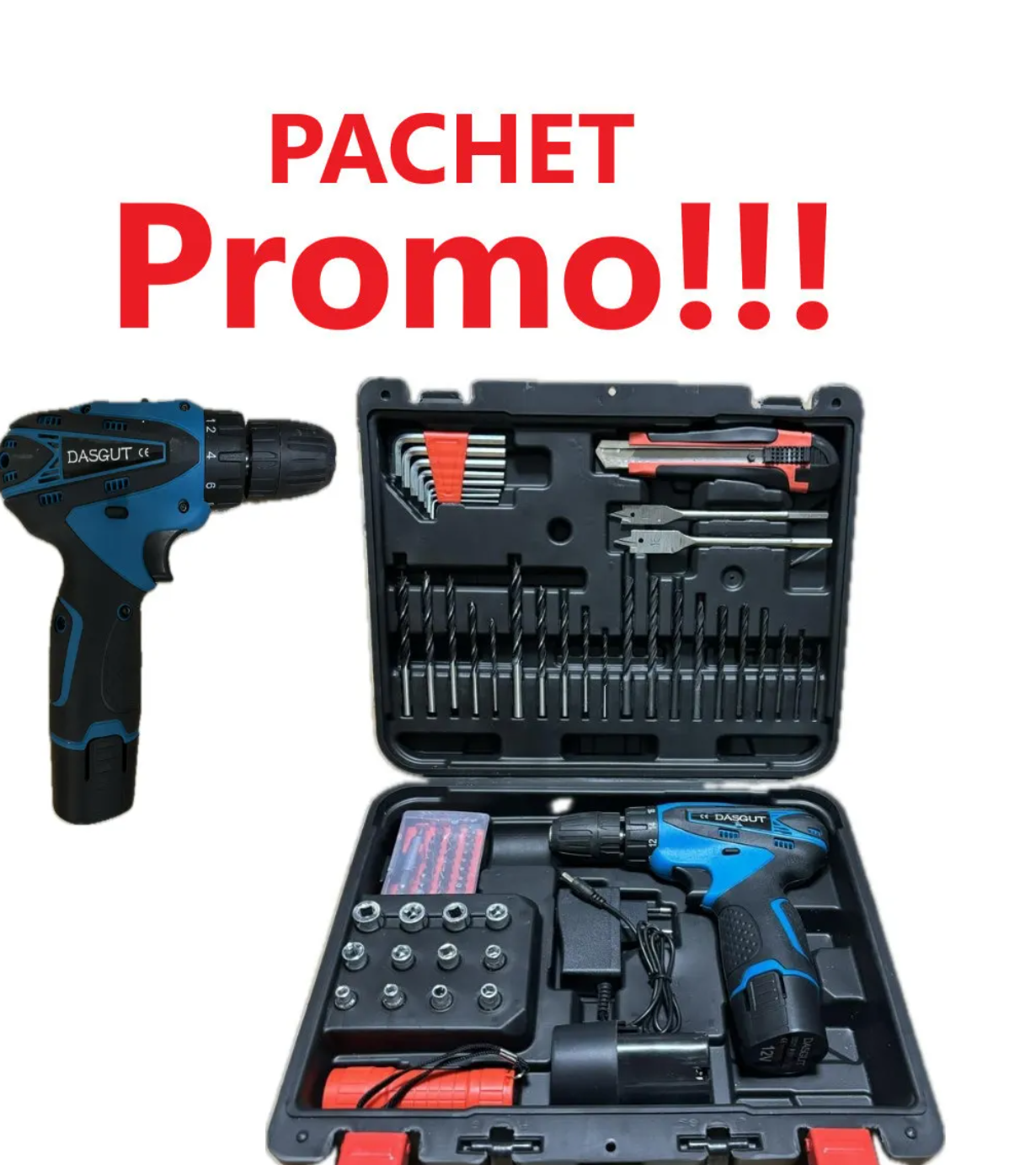Bormasina Electrica, 2 Baterii 12V, 75 Accesorii + Geanta De Transport CADOU