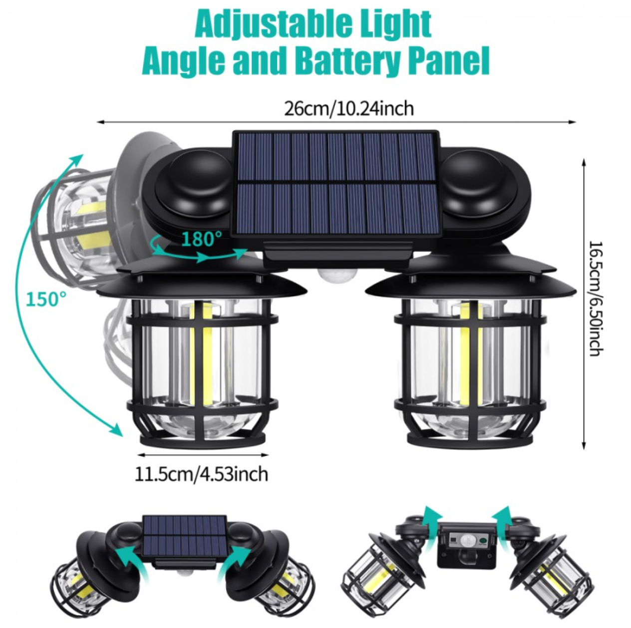Felinar Dublu Cu Incarcare Solara, Super Luminos, 192 LED-uri COB, Cu Senzor de Miscare si Telecomanda, Impermeabil
